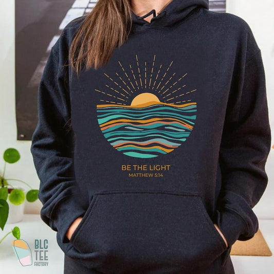 Boho Retro Be The Light Matthew 5:14 Christian TShirt, Boho Bible Verse Sunburst Sea Sun Religious Jesus God Shirt Cotton...