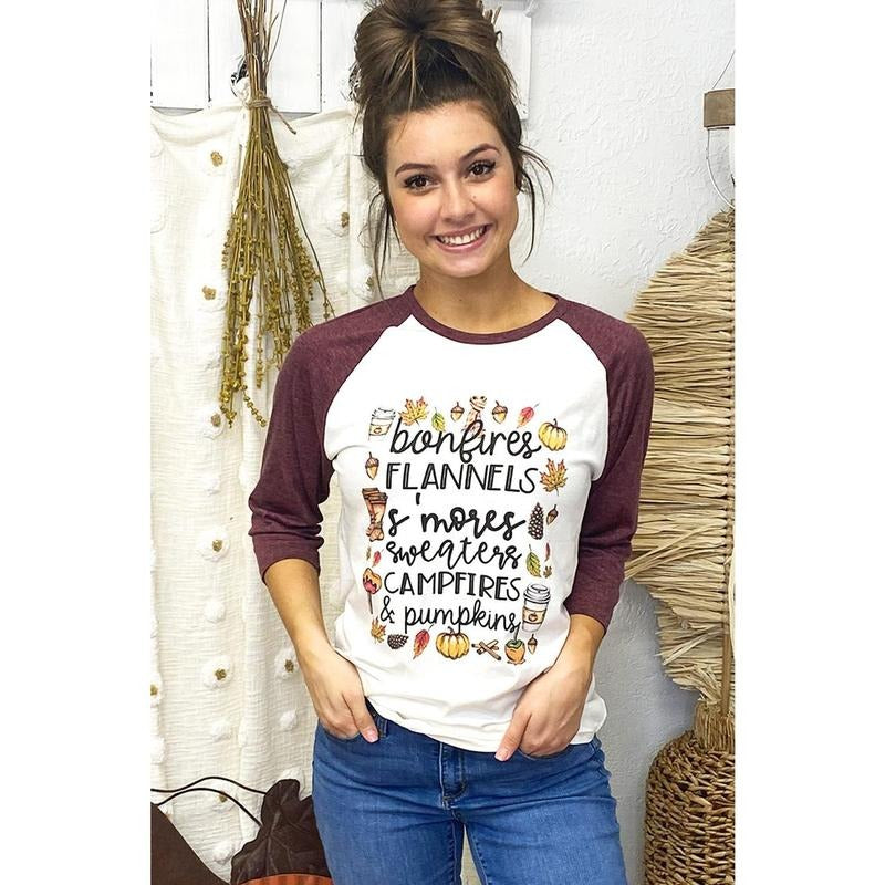 Bonfires, Flannels, and Smores Raglan T-Shirts, Hoodie, Sweatshirt | WearSparks.com