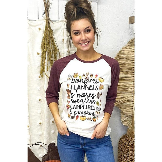 Bonfires, Flannels, and Smores Raglan T-Shirts, Hoodie, Sweatshirt | WearSparks.com