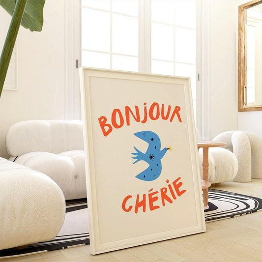 Bonjour ChÉRie Print | French Art Print, French Sayings, French Quote, Trending Wall Art, Travel Art Print, Poster Prints...
