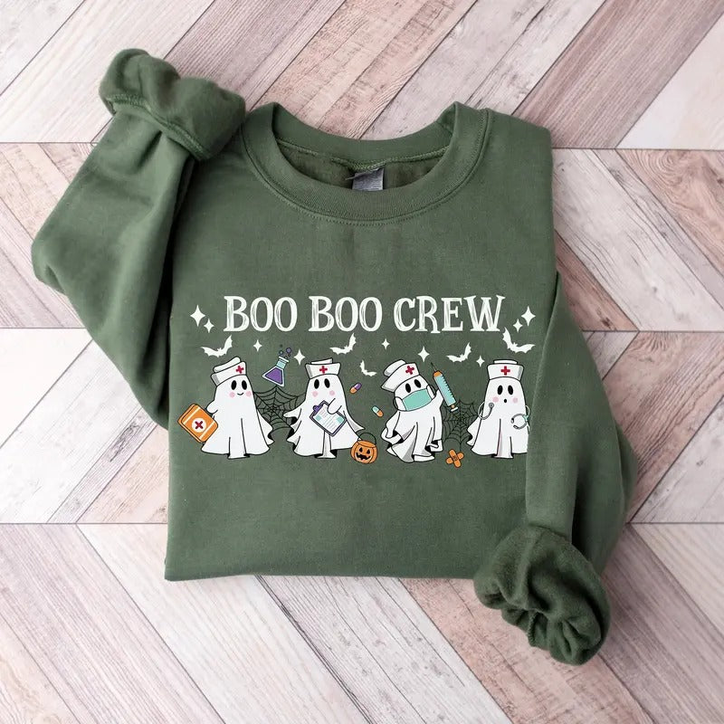 Boo Boo Crew Nurse Sweatshirt, Halloween Nurse Sweatshirt, Ghost Nurse Shirt, Funny Nurse Shirt, Nurse Crewneck...