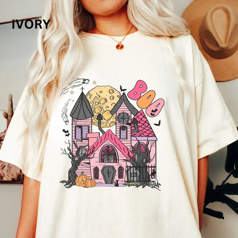 Boo House Halloween Shirt ~ Unisex Apparel Relaxed Fit Printed In The USA Clothing Womenswear Casual Comfort Cotton Top...