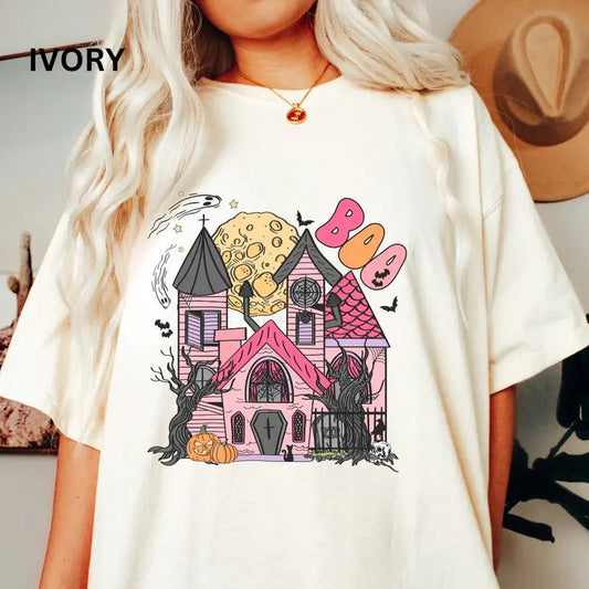Boo House Halloween Shirt ~ Unisex Apparel Relaxed Fit Printed In The USA Clothing Womenswear Casual Comfort Cotton Top...