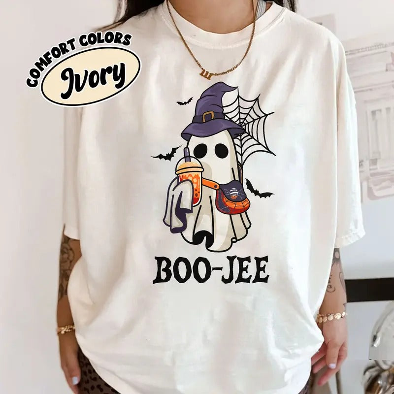 Boo-Jee Comfort Colors Shirt, Boo Ba Shirt, Cute Spooky Coffee Shirt, Ghost With Coffee, Cute Ghost Shirt, Boo Jee...