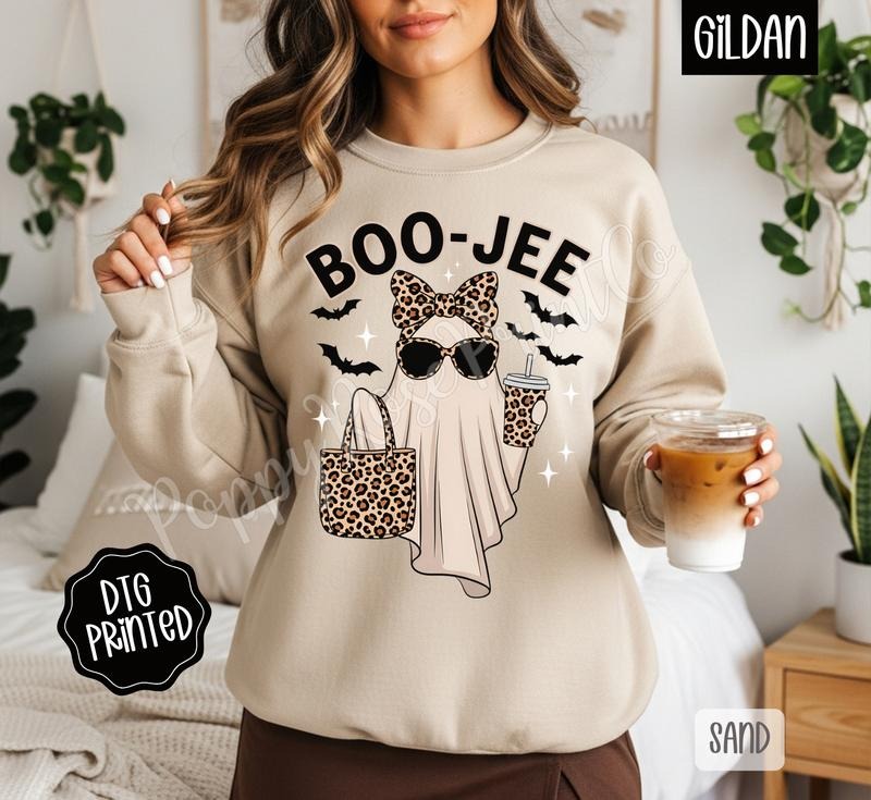 Boo-Jee Ghost Sweatshirt, Trendy Women's Halloween Crewneck T-Shirts, Hoodie | WearSparks.com