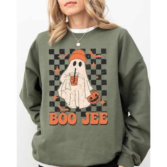 Boo-Jee Ghost, Checkered, Retro, Halloween, Coffee Drink Sweatshirt T-Shirts, Hoodie | WearSparks.com
