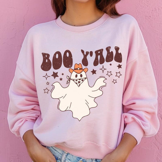 Boo Y'all Western Ghost Crewneck ~ Unisex Apparel Relaxed Fit Printed In The USA Clothing Womenswear Casual Comfort...
