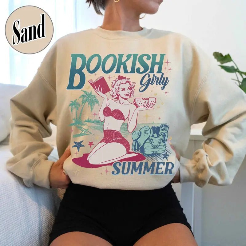 Book Girl Summer Sweatshirt, Beach Book Lover Summer Bookish Funny Reader, Feral Girl Summer Raccoon Shirt, Funny Meme...