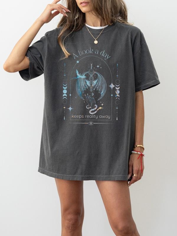 Book Lover T-Shirt A Book A Day Keeps Reality Away, Literary Tee, Reading Shirt, Unisex Bookworm Gift, Dragon Lover Shirt...