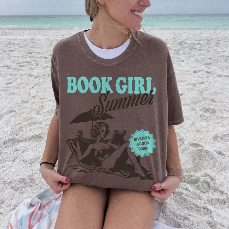 Book Merch Shirt Book Girl Summer Shirt | Beach Book Lover Summer Bookish Funny Reader Oversized Beach Shirt Bookish...