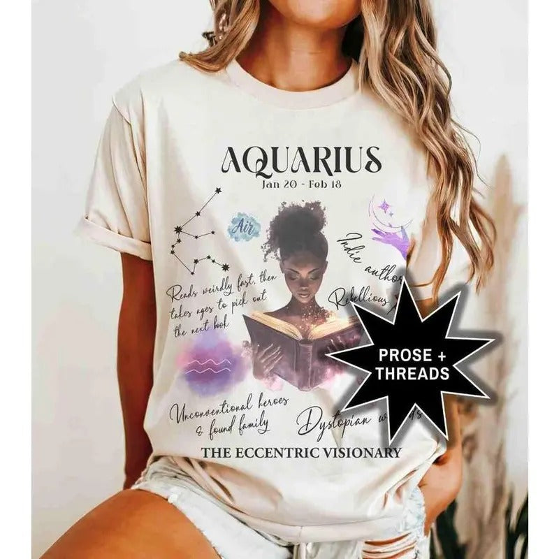 Bookish Aquarius Zodiac Shirt Aquarius Shirt Aquarius Gift January Birthday For Book Lovers Tiktok Merch Bookstagram...
