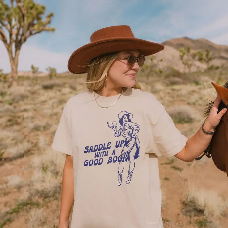 Bookish Cowgirl t-Shirt | Retro Western Book Lover Shirt Country Bookish Tee, Bookish Gift For Her, Country Girl Reader...
