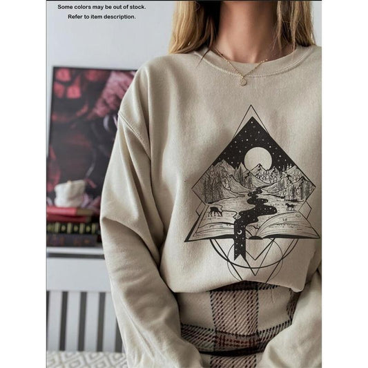 Bookish Sweatshirt Mountain Sweatshirt Wanderlust Shirt Bookish Gifts Pine Tree Shirt Reading Sweatshirt Camping Shirt...