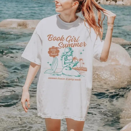 Bookish Tees Book Girl Summer Shirt, Bookish Mermaid Shirt for Book Lovers, Funny Reader Preppy Vacation Shirt, Romantasy...