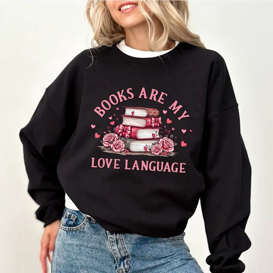 Books Are My Love Language Sweatshirt, Coquette Valentine Book Lover Crewneck, Bookish Long Sleeved Pullover, Valentines...