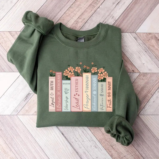 Books Christian Sweatshirt, Women Of The Bible Sweatshirt, Christian Women Sweater, Floral Books Christian Shirts, Jesus...