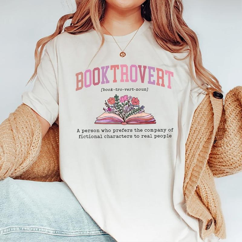 Booktrovert Definition Shirt, Booktrovert T-shirt, Book Lover Graphic Printed Tee, Bookish Soft Fabric Short Sleeve Tee,...