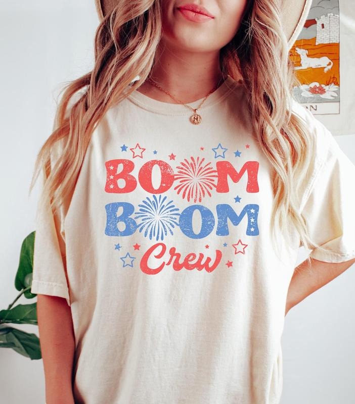 Boom Boom Crew T-Shirt, 4th of July Shirt, Fireworks T-Shirt, American Flag Tee, Stars Shirt, 4th of July Gift Hoodie,...