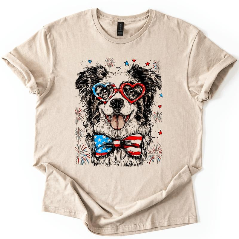 Border Collie Patriotic Dog, USA, America, Pet Lover, 4th of July, Soft Style T-Shirt, Soft Style Tee, Women's Graphic...