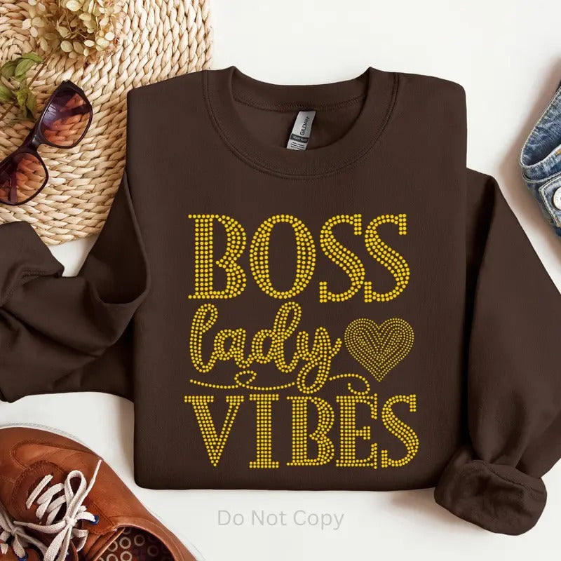Boss Lady Vibes Rhinestone Transfer T-Shirts, Hoodie, Sweatshirt | WearSparks.com
