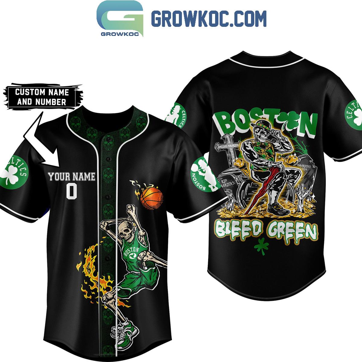 Boston Celtics Fan Skull Bleed Green Fan Personalized Baseball Jersey