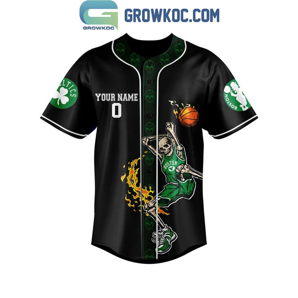 Boston Celtics Fan Skull Bleed Green Fan Personalized Baseball Jersey