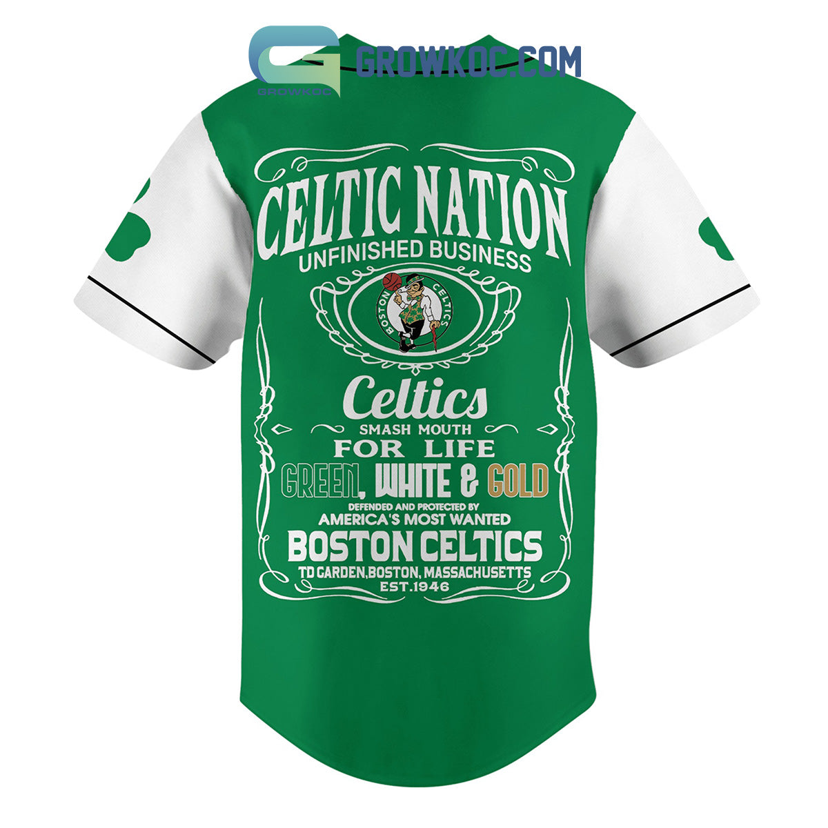 Boston Celtics Unfinished Business Shamrocks Baseball Jersey