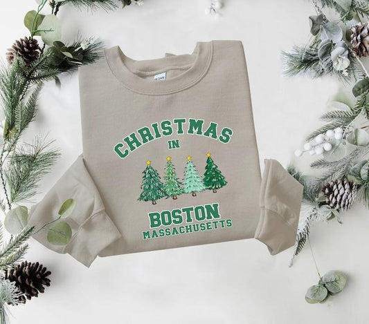 Boston Christmas Sweatshirt, Massachusetts Sweater, State Shirt, Personalized City Name Shirt, Christmas Trip Sweatshirt,...