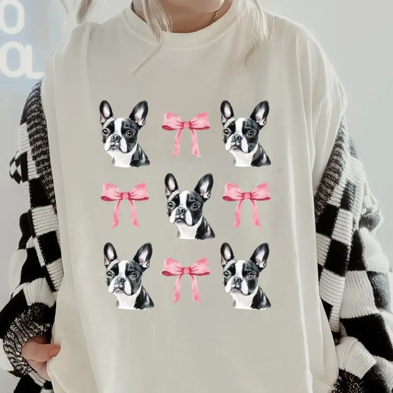 Boston Terrier and Bow Shirt~ Unisex Apparel Relaxed Fit Printed In The USA Clothing Womenswear Casual Comfort Cotton Top...