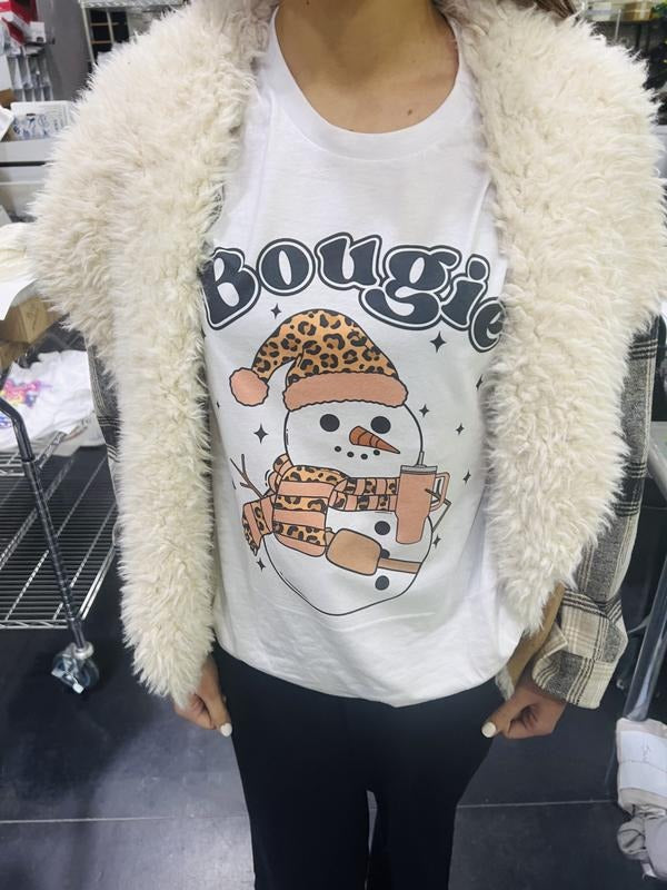 Bougie Snowman T-Shirt Snow Xmas Tshirt Xmas Snowman Tee Soft Print T-Shirt Snowman Christmas Shirt Hot Cocoa Tee...
