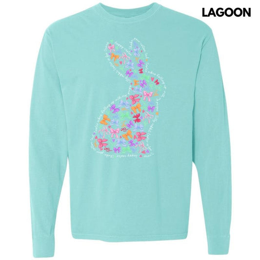 Bow Filled Bunny Long Sleeve Comfort Colors T-Shirt 'NLB' Hoodie, Sweatshirt | WearSparks.com