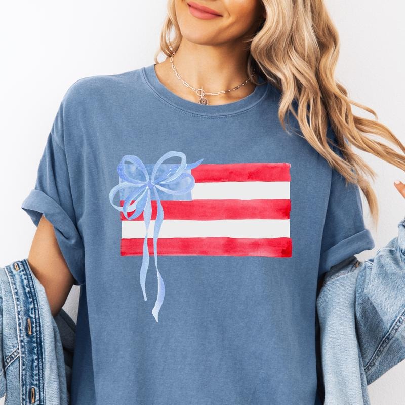 Bow Flag Watercolor Shirt ~ Unisex Apparel Relaxed Fit Printed In The USA Clothing Womenswear Casual Comfort Cotton Top...