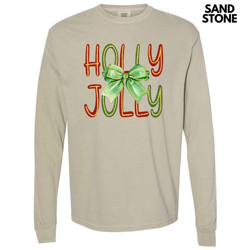 Bow Holly Jolly Long Sleeve Comfort Colors T-Shirt 'NLB' Hoodie, Sweatshirt | WearSparks.com