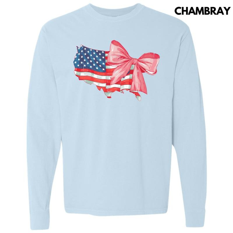Bow USA Flag Long Sleeve Comfort Colors T-Shirt 'NLB' Hoodie, Sweatshirt | WearSparks.com