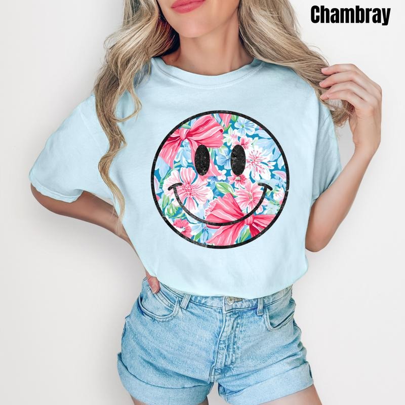 Bows & Blooms Happy Face Comfort Colors T-Shirt 'NLB'' Hoodie, Sweatshirt | WearSparks.com