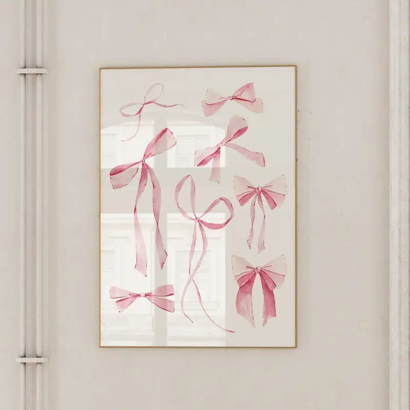 Bows Wall Art, Pink Art Print, Trendy Aesthetic Poster, Preppy Dorm Funky Print, Poster Prints No Frame, Gifts For Her...