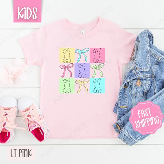Bows and Bunnies Kids Shirt - Easter Children's Tshirt - Cute Youth Tee Gildan Hoodie, Sweatshirt | WearSparks.com