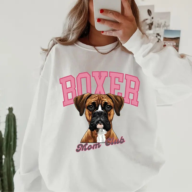 Boxer Mom Club Sweatshirt ~ Sweatshirt Unisex Apparel Relaxed Fit Printed in the USA Clothing Womenswear Casual and...