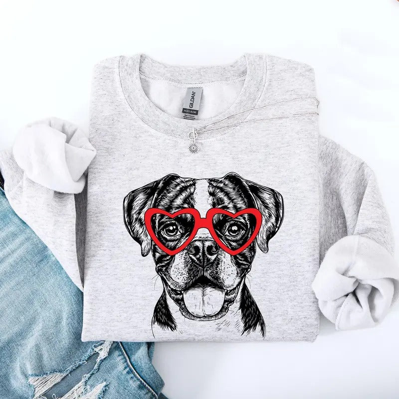 Boxer, Pet, Dog Breed, Valentine's Sweatshirt, Crew Neck, Women's, Crewneck, Valentine's Day, Love, Heart, Cupid...