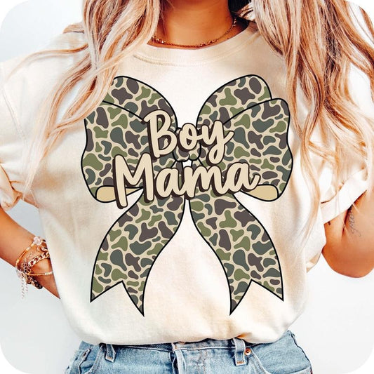Boy Mama Camo Coquette Bow T-Shirt, Boy Mama T-Shirt, Camo Coquette T-Shirt, Mom of boys T-Shirt, Mothers T-Shirt, Mama...