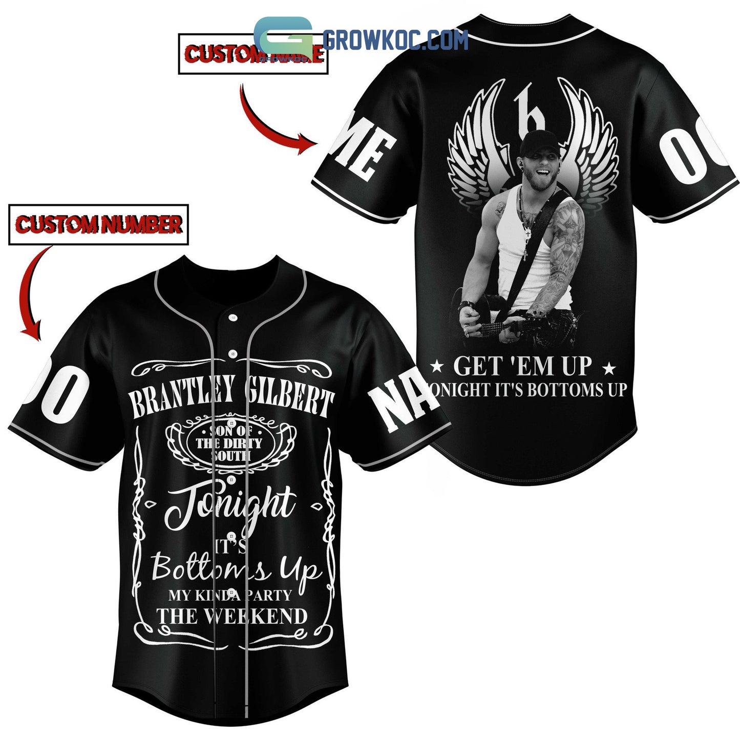 Brantley Gilbert Get’em Up Tonight It’s Bottoms Up Personalized Baseball Jersey