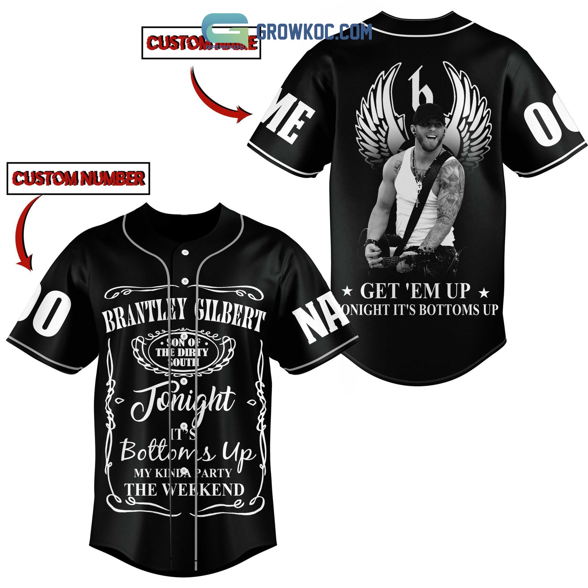 Brantley Gilbert Get’em Up Tonight It’s Bottoms Up Personalized Baseball Jersey
