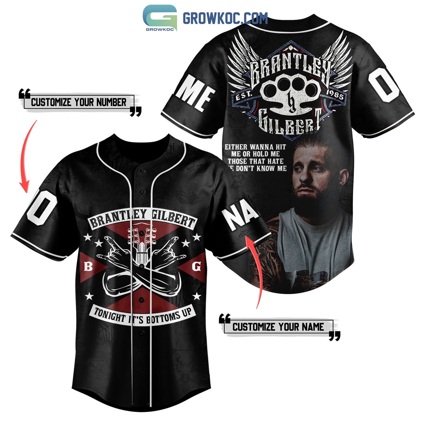 Brantley Gilbert Tonight It’s Bottoms Up Personalized Baseball Jersey
