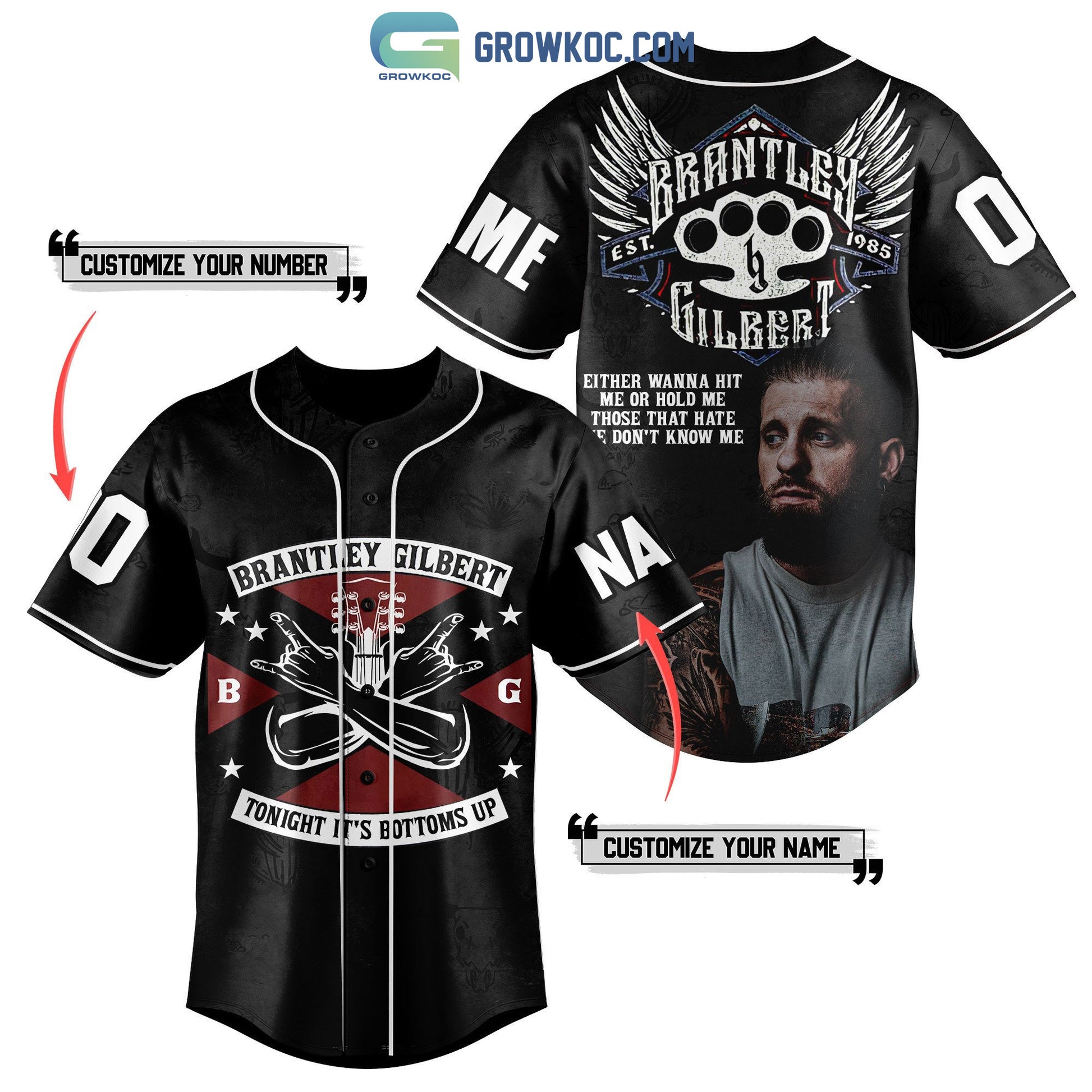 Brantley Gilbert Tonight It’s Bottoms Up Personalized Baseball Jersey
