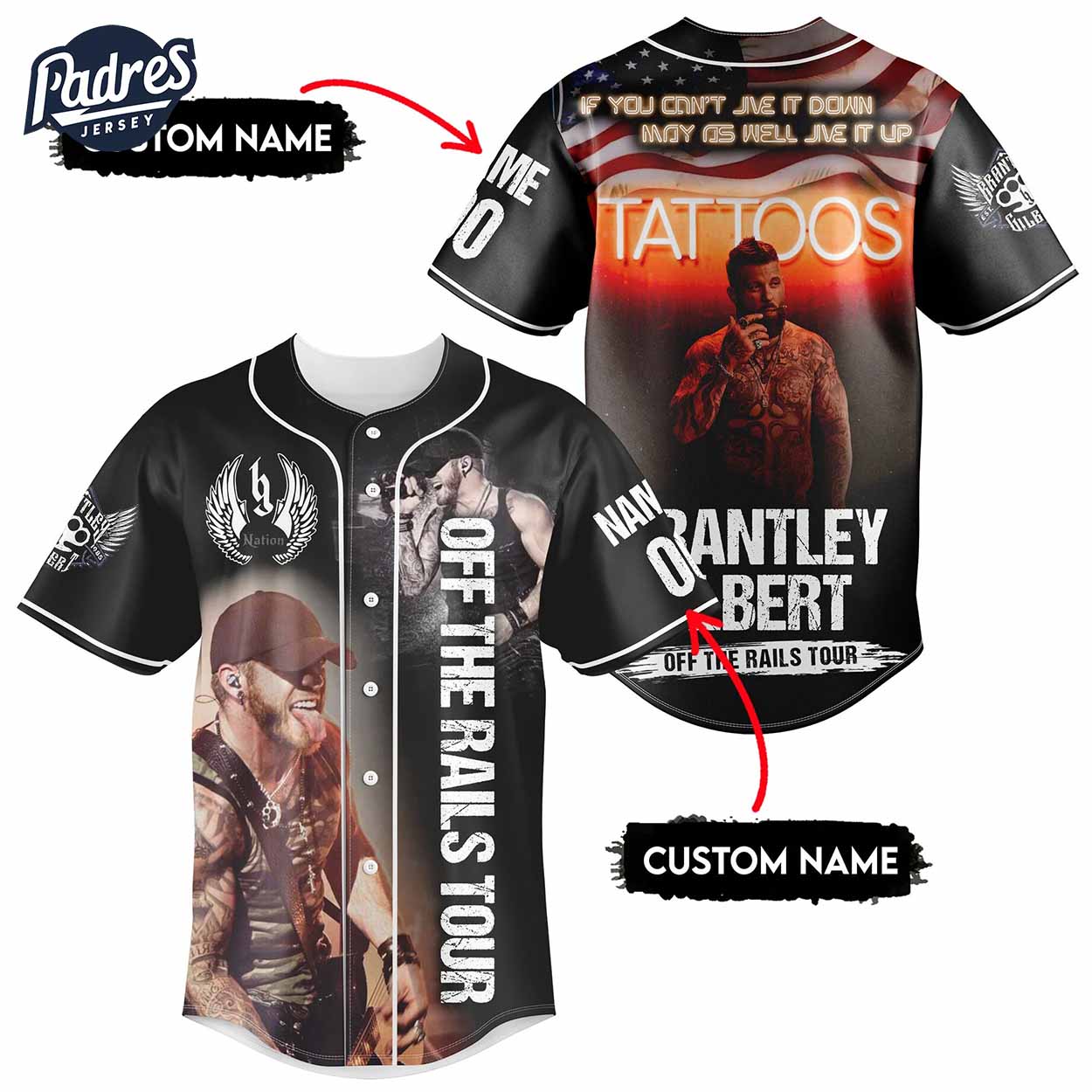 Brantley Gilbert Tour 2025 Baseball Jersey Outfit-The Tattoos - Padres Jersey Oasis: Elevate Your Baseball... (Image 2)