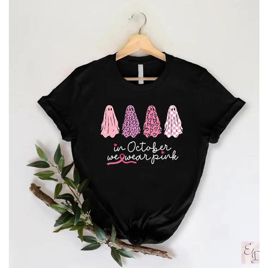 Breast Cancer Ghost Shirt, In October We Wear Pink, Halloween Ghost Shirt, Cancer Awareness Month Gift, Halloween Cancer...