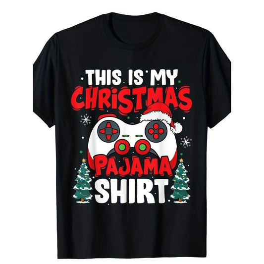 Breathable Soft Comfortable Christmas Pajama Video Game Gamer Boys Teens Printed T-shirt, Black, Casual Short Sleeve,...