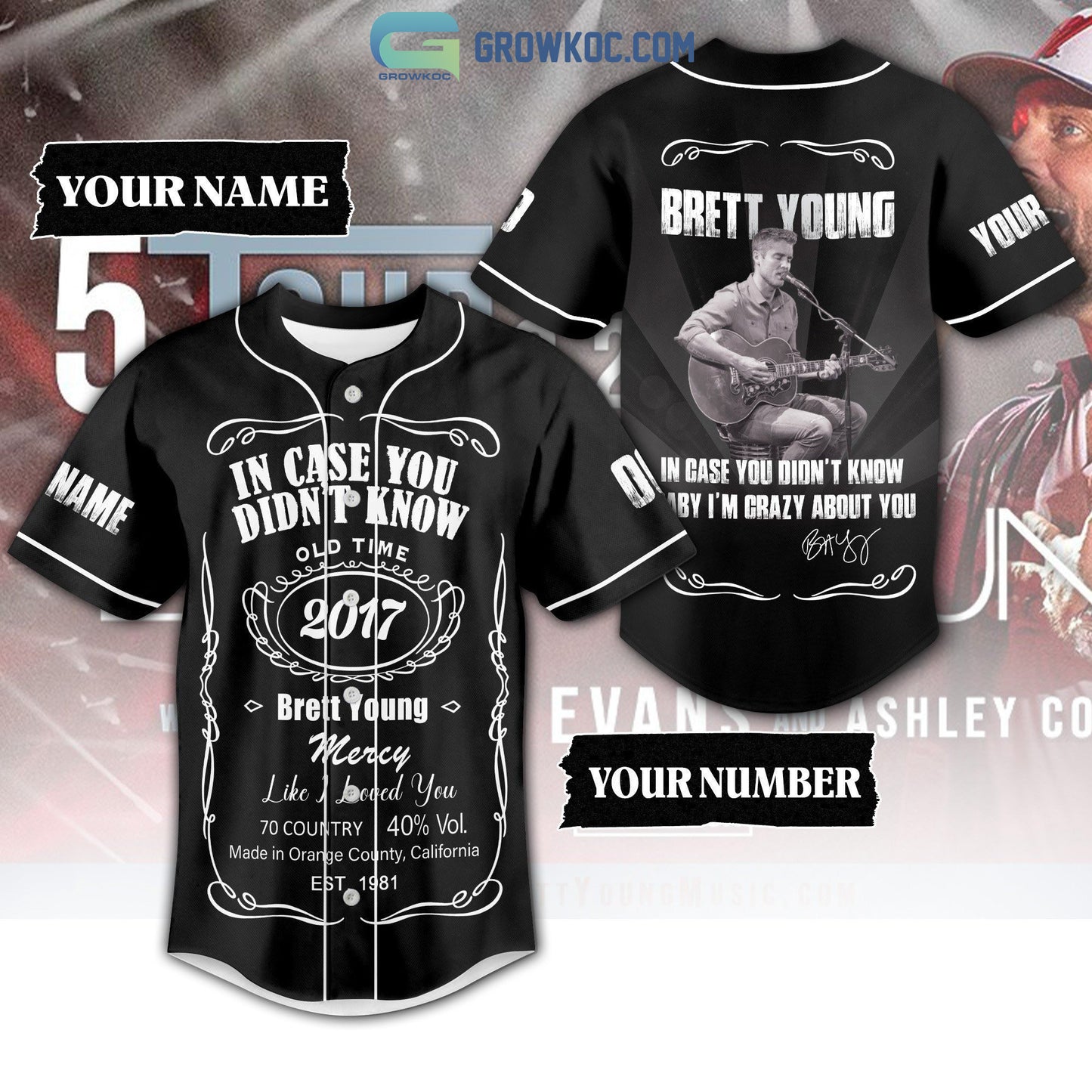 Brett Young In Case You Didn’t Know Baby I’m Crazy About You Black Design Personalized Baseball Jersey