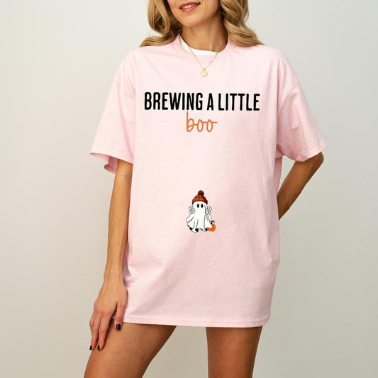 Brewing A Little Boo T-Shirt, Halloween Pregnancy Announcement Shirt, Halloween Maternity T Shirt, Funny Mom To Be...
