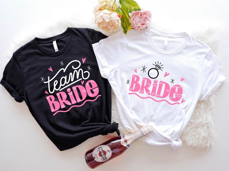 Bride Shirt, Pink Bachelorette Themed Shirts, Matching Bride Team Tee, Bridal Shower Party, Wedding Celebration Tee,...